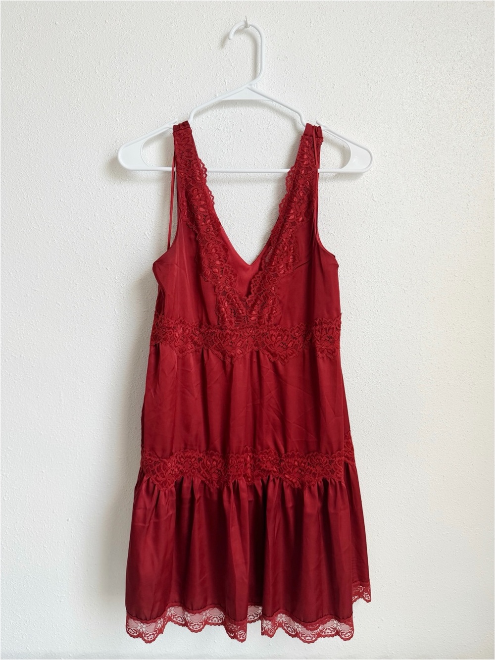 Red Lace-Trim V-Neck Women's Dress